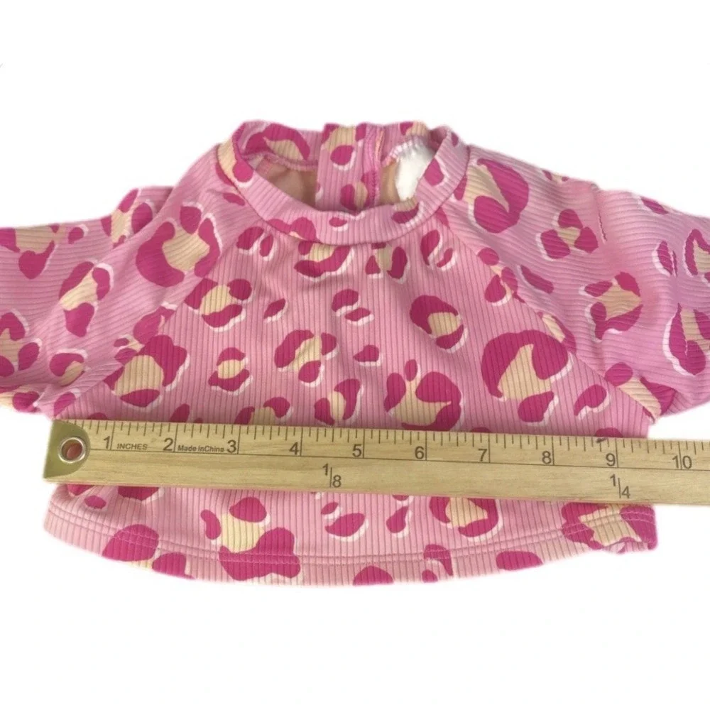 Cat & Jack Rash Guard Girls XS 4/5 Pink Leopard Ribbed Long Sleeve Swim Top‎
